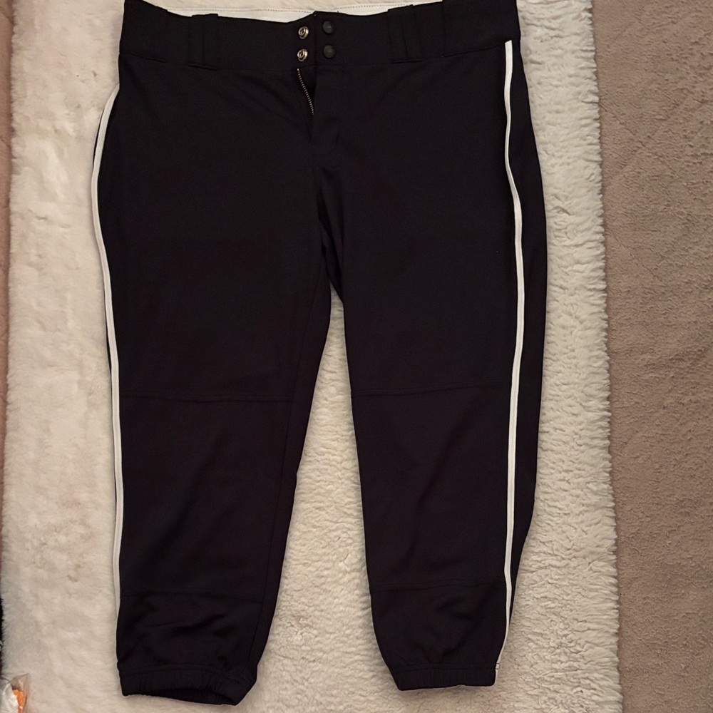 Women's Softball Black Pants with White Stripe or White Piping on side